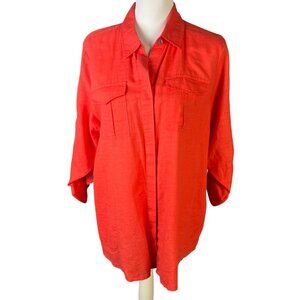 Chaus Sport Red Button-Up Shirt With 3/4 Roll Tab Sleeves & Chest Pocket size L
